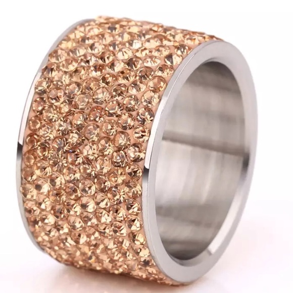 Stainless Steel CZ Crystals Champagne Color Ring - Picture 5 of 6